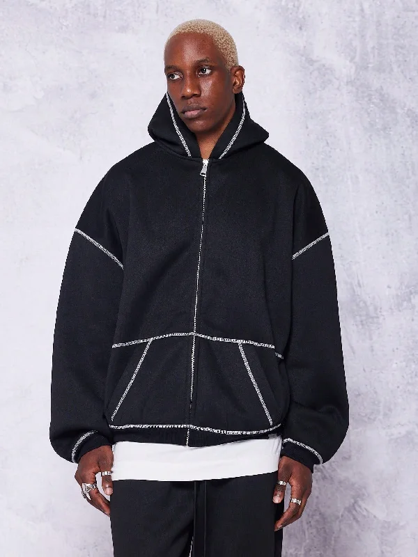 Weekend Discounts to Love Oversized Fit Zip Through Hoodie With Contrast Stitch