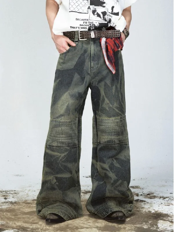 Weekend Offers That Sizzle Dirty Dye Frayed Spliced ​​Wide Leg Jeans [S0000008493]