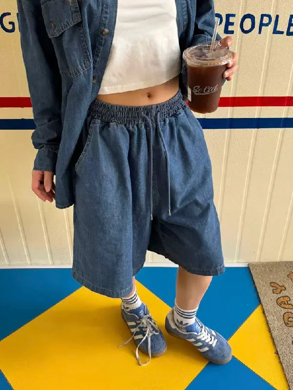 Weekend Deals That Thrill Drawstring Loose Fit Denim Shorts