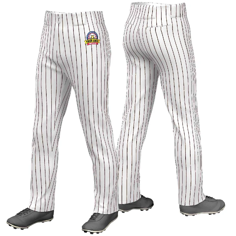 Value Deals Custom White Brown Pinstripe Fit Stretch Practice Loose-fit Baseball Pants Value Deals Custom White Brown Pinstripe Fit Stretch Practice Loose-fit Baseball Pants