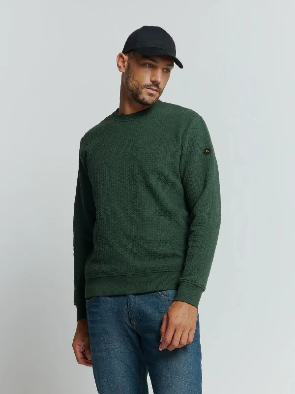 Online Exclusive Sweater with Crew Neck and Jacquard Pattern: Comfort and Style in One | Dark Green