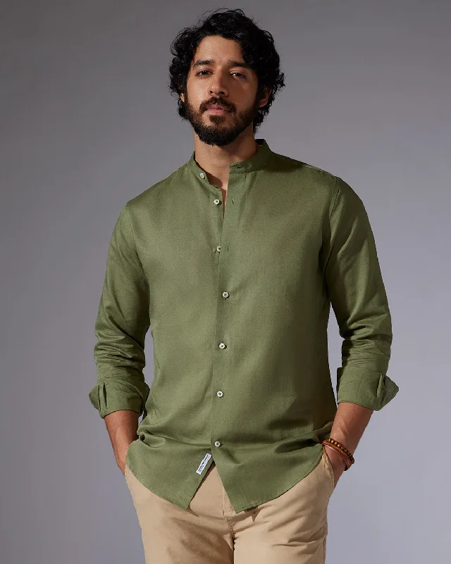 Weekend Discounts to Grab Olive Cotton Linen Shirt