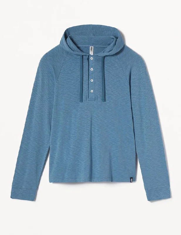 Limited Availability Low Tide Henley Hoodie: Denim Blue