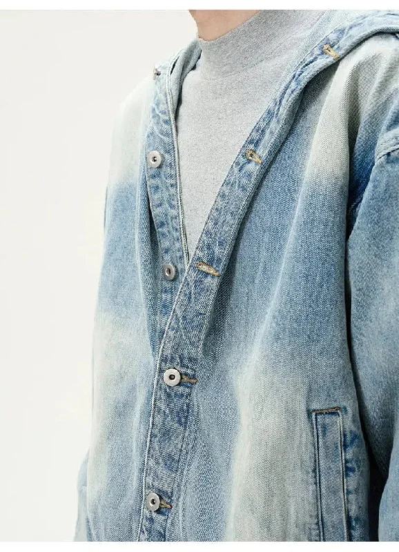 Value Deals Light Washed Hooded Denim Jacket & Wide Leg Jeans Set