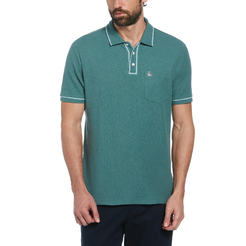 Stock Clearance Organic Cotton The Earl Pique Short Sleeve Polo Shirt In Sea Pine