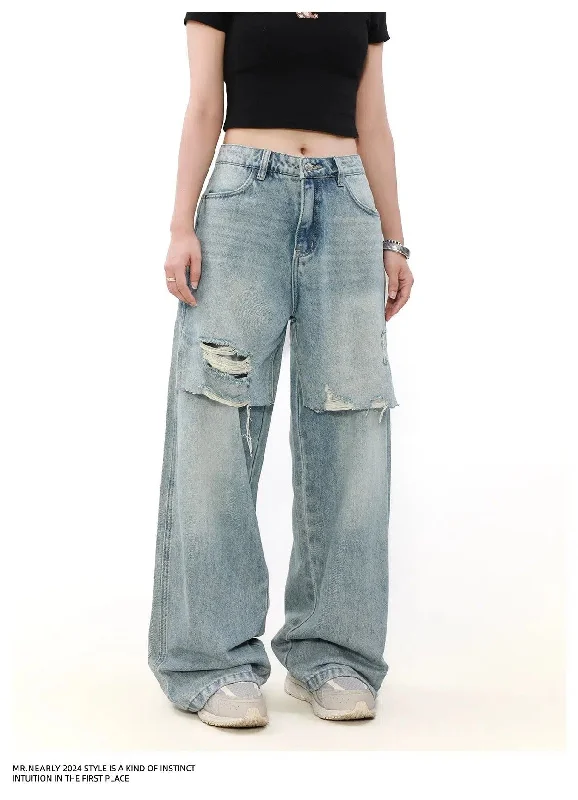 Closeout Deal Split Stitched Ripped Jeans