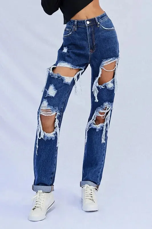 Weekend Specials to Enjoy High Waist Ripped Baggy Jeans