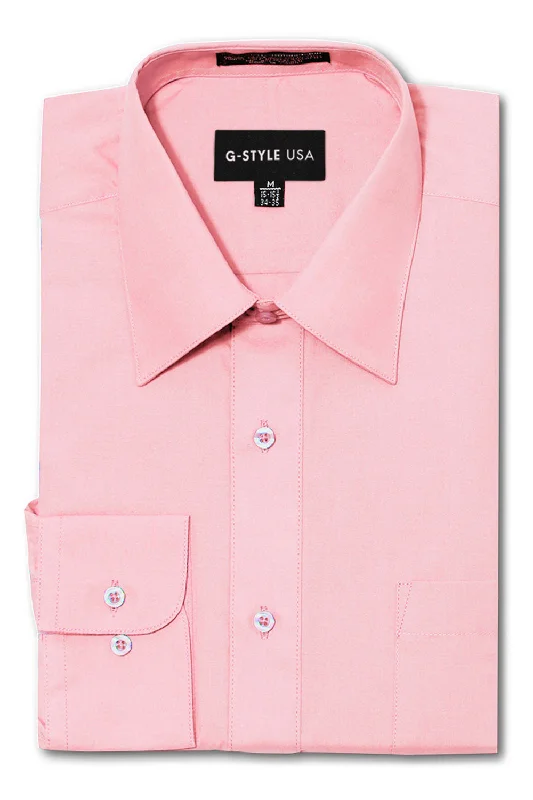 The Best Deal Men's Basic Solid Color Button Up Dress Shirt (Pink)