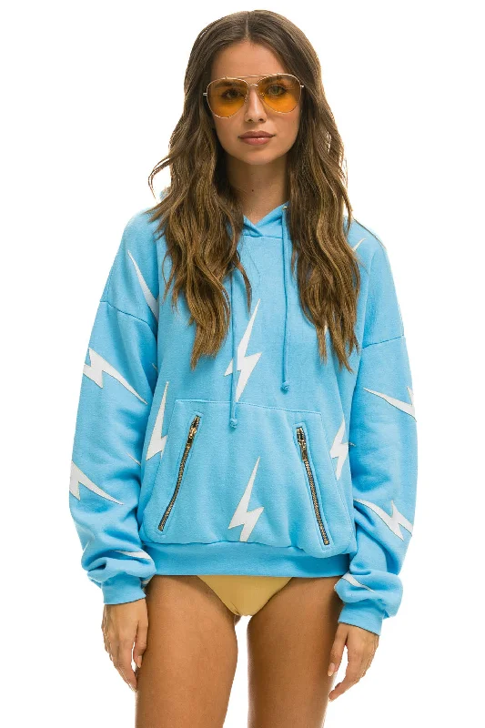 Bonus Savings BOLT STITCH REPEAT RELAXED PULLOVER HOODIE WITH POCKET ZIPPERS - SKY // WHITE