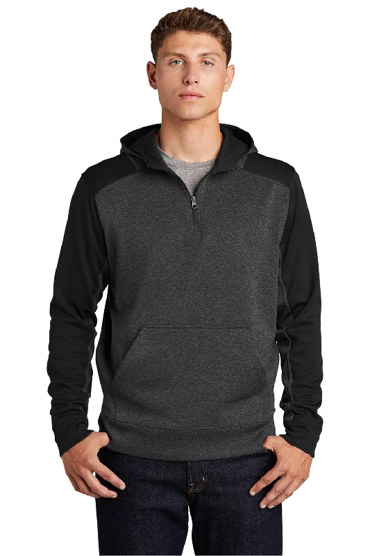 Massive Deal Sport-Tek Mens Tech Moisture Wicking Fleece 1/4 Zip Hooded Sweatshirt Hoodie w/ Patch Pocket - Heather Graphite Grey/Black Massive Deal Sport-Tek Mens Tech Moisture Wicking Fleece 1/4 Zip Hooded Sweatshirt Hoodie w/ Patch Pocket - Heather Graphite Grey/Black