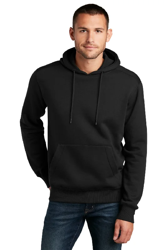 Online Only District Mens Perfect Weight Fleece Hooded Sweatshirt Hoodie w/ Pouch Pocket - Jet Black