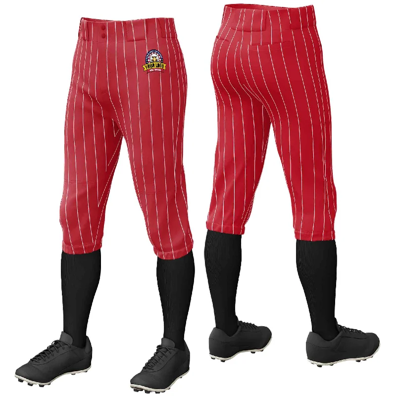 Can't Beat Custom Red White Pinstripe Fit Stretch Practice Knickers Baseball Pants