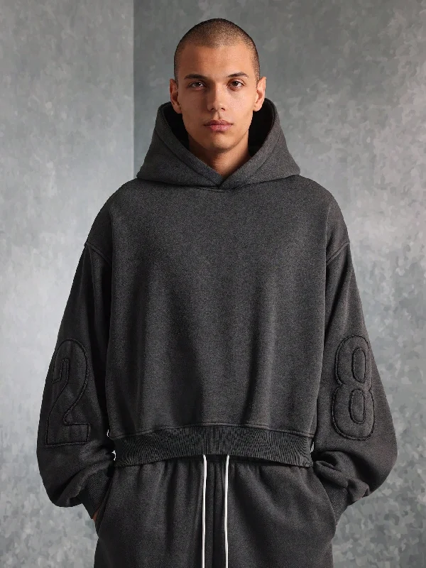 Bargain Blast Washed Crop Fit Overhead Hoodie With Embroidered Star & Number Applique