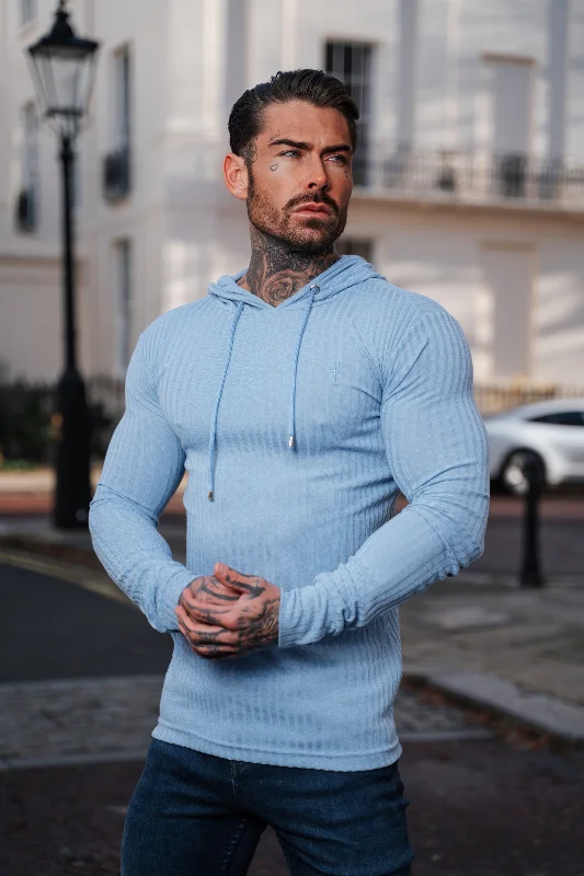 Weekend Discounts Worth Grabbing Father Sons Classic Light Blue Ribbed Knit Hoodie Jumper - FSH908