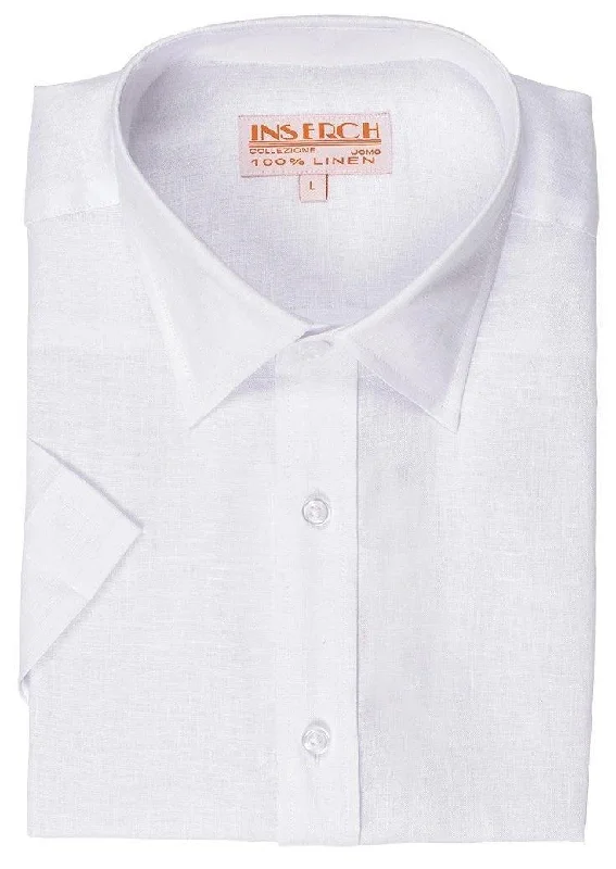 Price Slash Men's White Short Sleeves Linen Shirt by Inserch