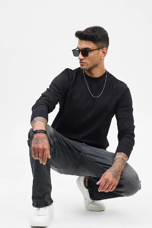 Members Only Black Self-Design Slim Fit Sweater