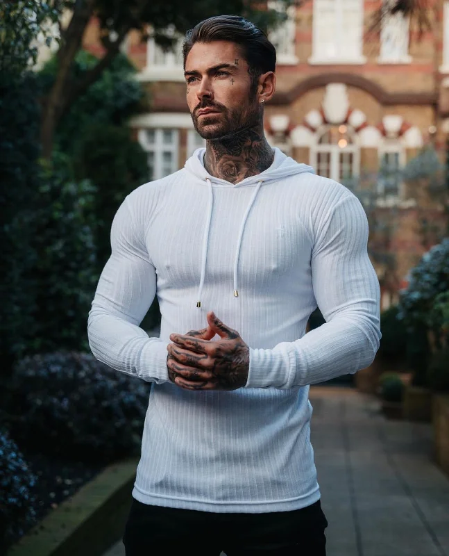 Mega Sale Father Sons Classic White Ribbed Knit Hoodie Jumper - FSH903