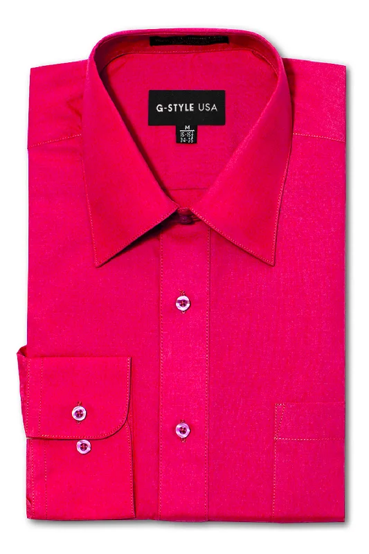 Epic Deals Men's Basic Solid Color Button Up Dress Shirt (Fuchsia)
