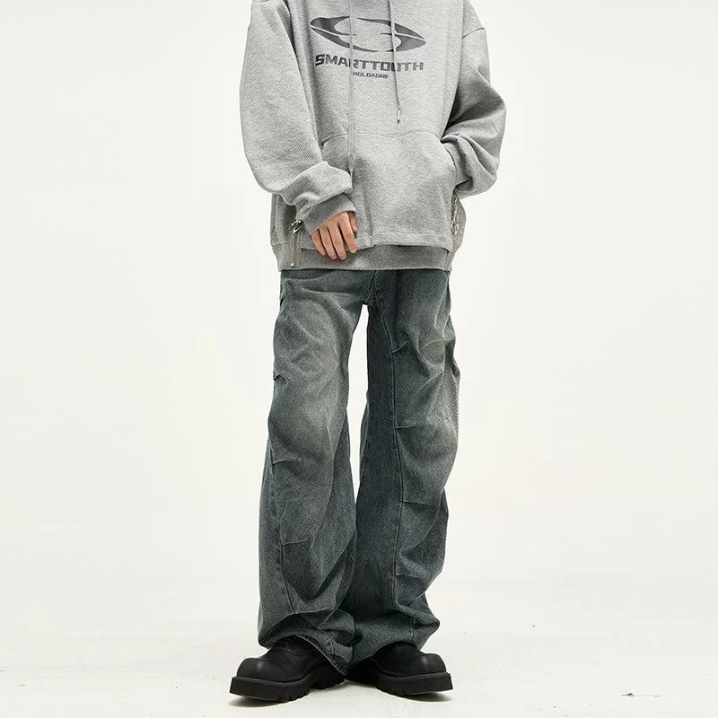 Shop Now Washed Irregular Folds Jeans