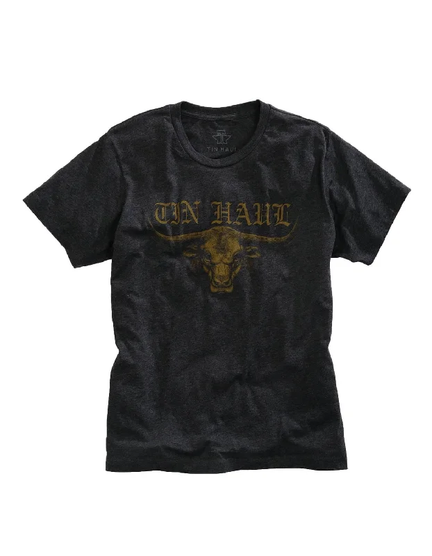 Weekend Deals That Dazzle Tin Haul Mens Dark Grey Cotton Blend Longhorn S/S T-Shirt