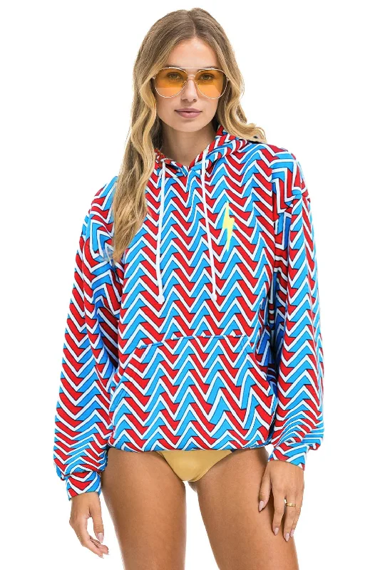 Weekend Deals That Spark GEO ZIG BOLT EMBROIDERY RELAXED PULLOVER HOODIE - RED // BLUE