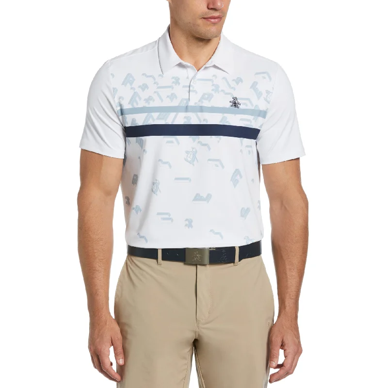 Midnight Madness Got Game Engineered Stripe Printed Golf Polo Shirt In Bright White