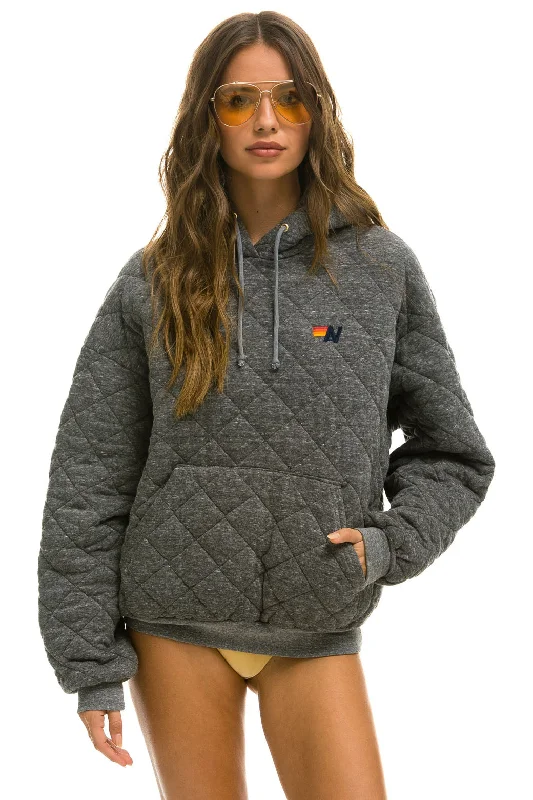Unmissable Offer QUILTED RELAXED PULLOVER HOODIE - HEATHER GREY