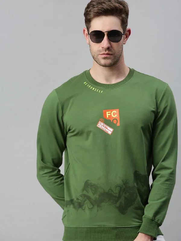 Year-End Clearance Men Printed Green Sweatshirt