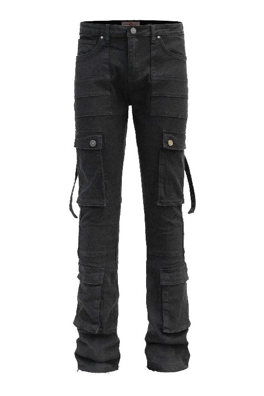 Closeout Men's 2-Tone Color Block Washed Stacked Flare Cargo Pants
