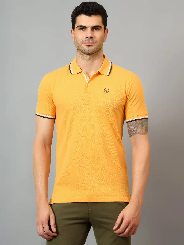 Take Action Men's Yellow  Polo neck Half Sleeve T-Shirt