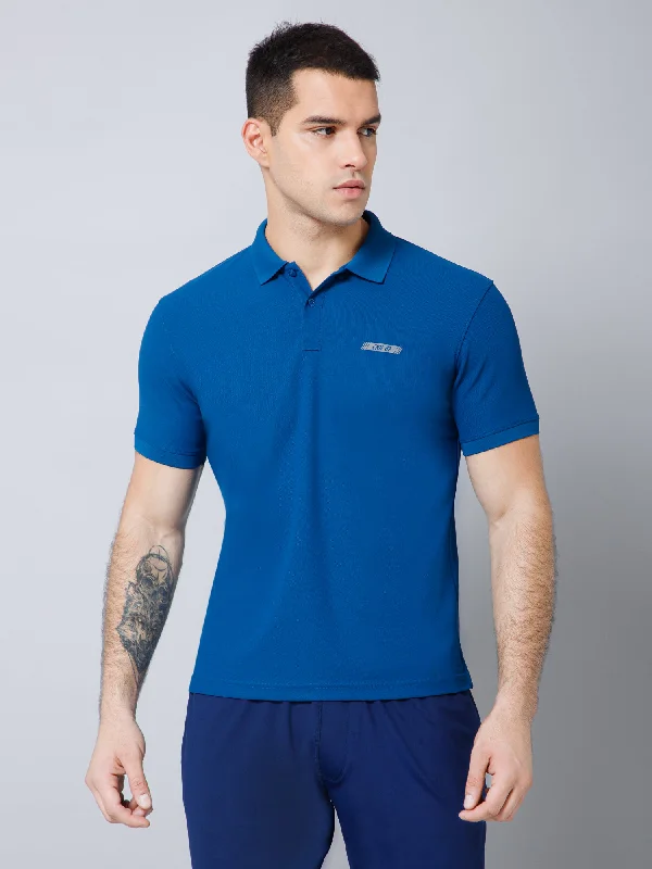 Unmissable Sale Regular Fit Solid Polo Neck Half Sleeve Blue Active Wear T-Shirt for Men