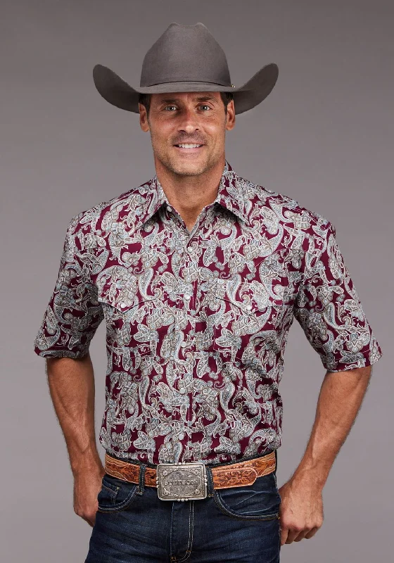 Weekend Savings Sensation Stetson Mens 2035 Country Paisley Wine 100% Cotton S/S Shirt