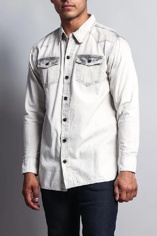 Can't Beat Bleached Denim Button Up Shirt