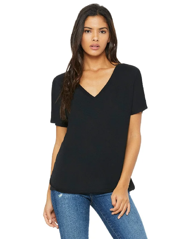 Price Rollback Bella+Canvas Ladies Flowy Simple V-Neck T-Shirt | Black