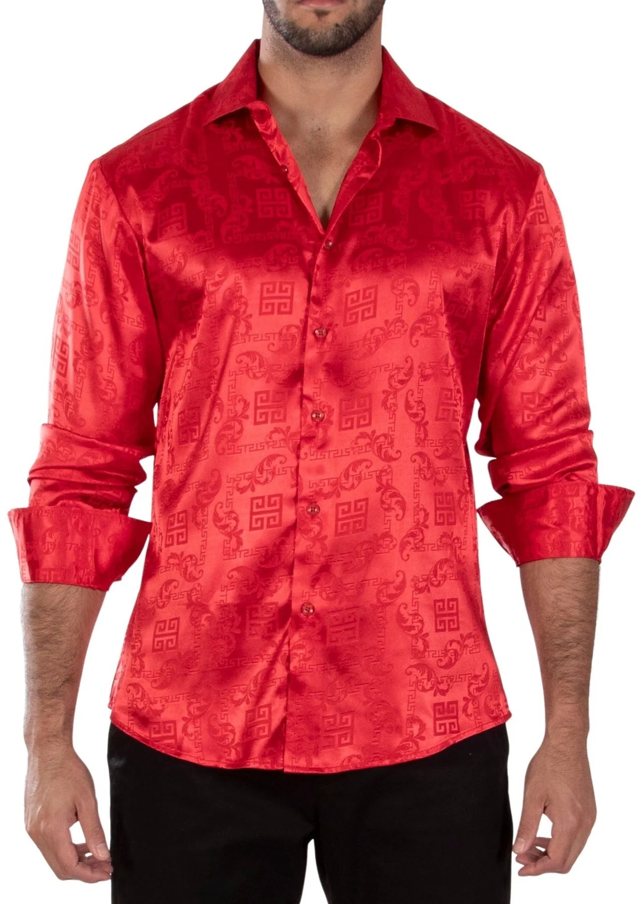 Best Bargains BeSpoke Mens Fancy Silk Feel Long Sleeve-Red