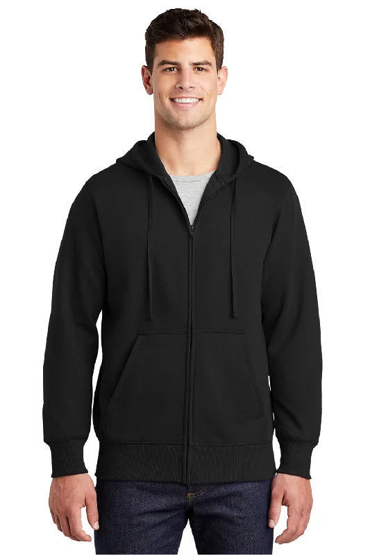 Half Price Sport-Tek Mens Fleece Full Zip Hooded Sweatshirt Hoodie w/ Pouch Pocket - Black