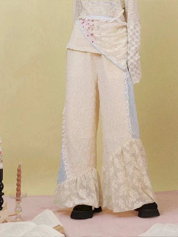 Price Drop Lace Splicing Wide Leg Flared Pants【s0000007725】