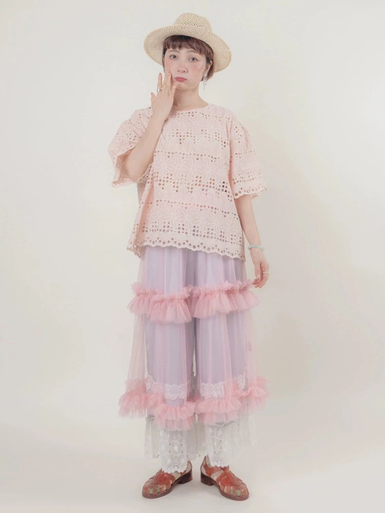 Bargain Alert Silver gray lace wide pants【s0000006893】 