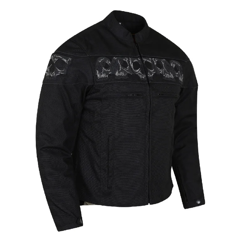 Online Only HMM1535 High Mileage Men's Textile Jacket with Embroidered Reflective Skulls