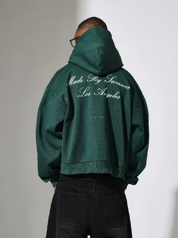 Special Savings Crop Fit Zip-Up Hoodie With Script Graphic Print