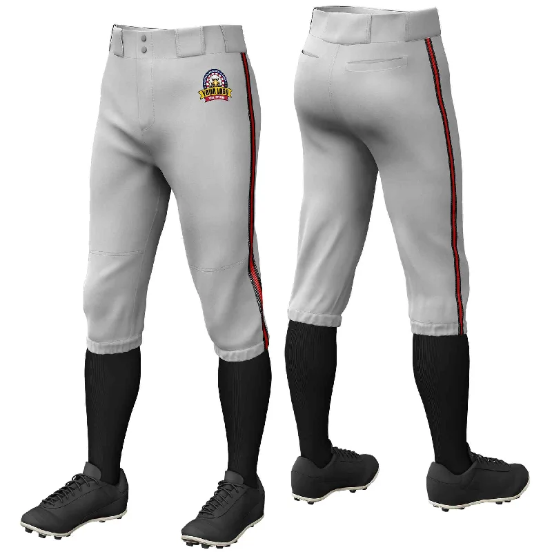 Act Now Custom Gray Black Red-Black Classic Fit Stretch Practice Knickers Baseball Pants Act Now Custom Gray Black Red-Black Classic Fit Stretch Practice Knickers Baseball Pants
