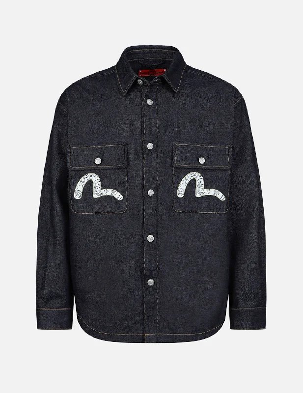 Weekend Discounts You Deserve Sea Wave-pattern Seagull Embroidery Denim Shirt Jacket