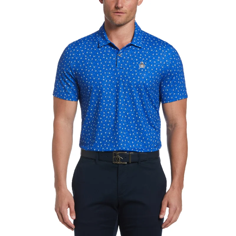 Final Clearance Micro Octopus Print Golf Polo In Blue Tattoo
