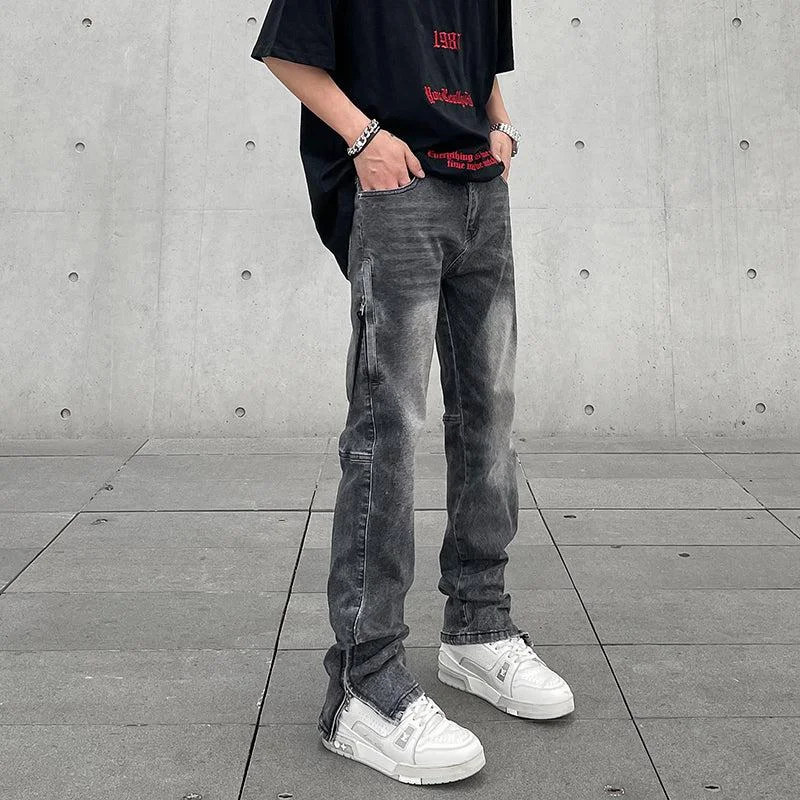 Clearance Sale Washed Zipper Split Slim Fit Jeans