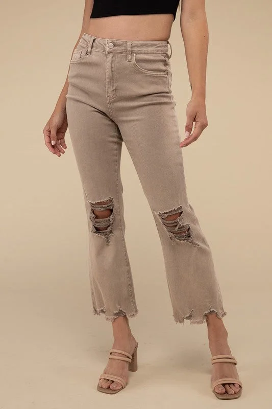 Take Advantage Acid Washed High Waist Distressed Straight Pants