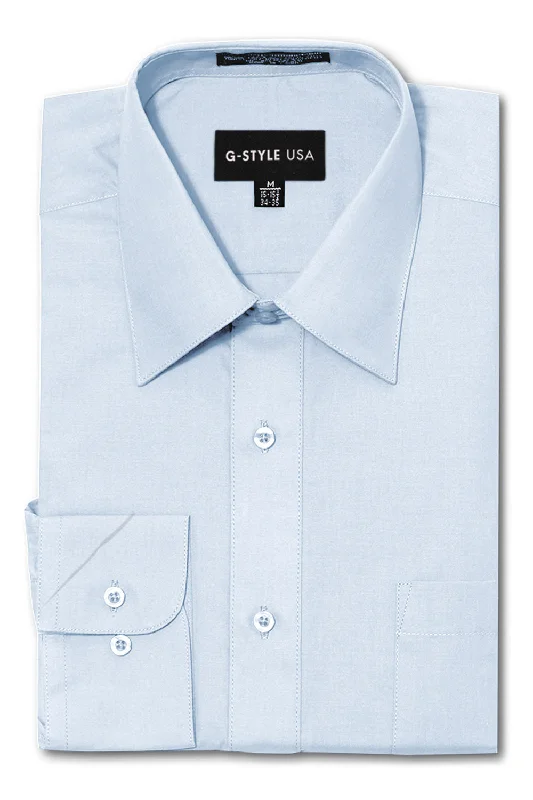 Weekend Shopping Made Better Men's Basic Solid Color Button Up Dress Shirt (Sky Blue)