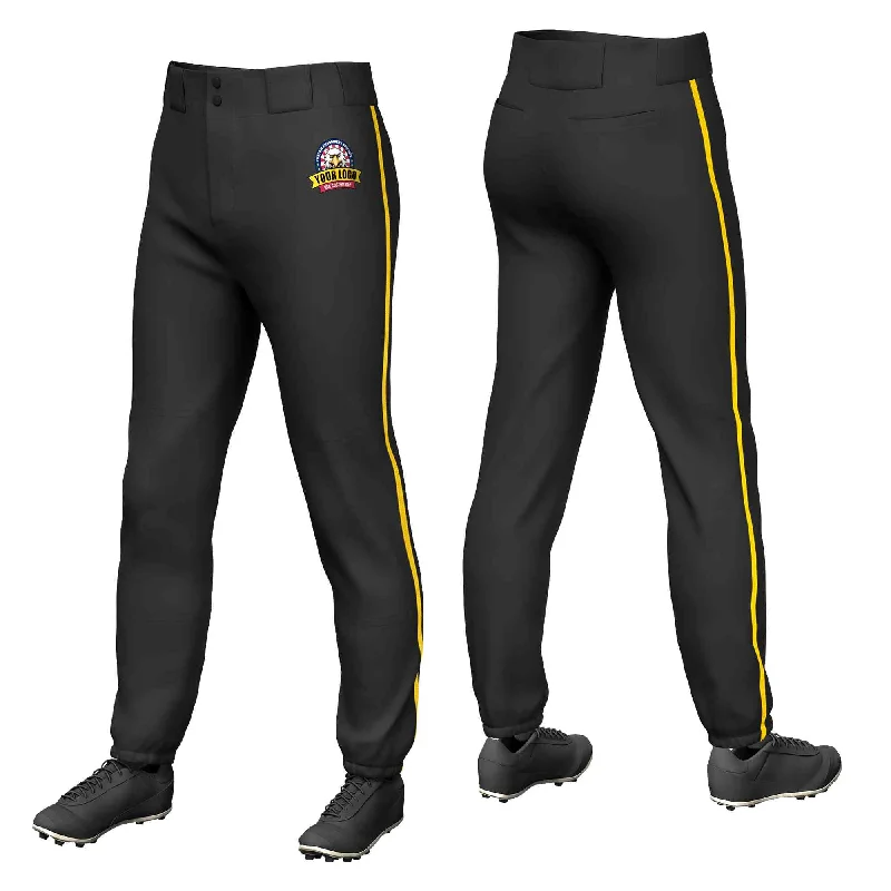 Daily Deals Custom Black Gold Classic Fit Stretch Practice Pull-up Baseball Pants