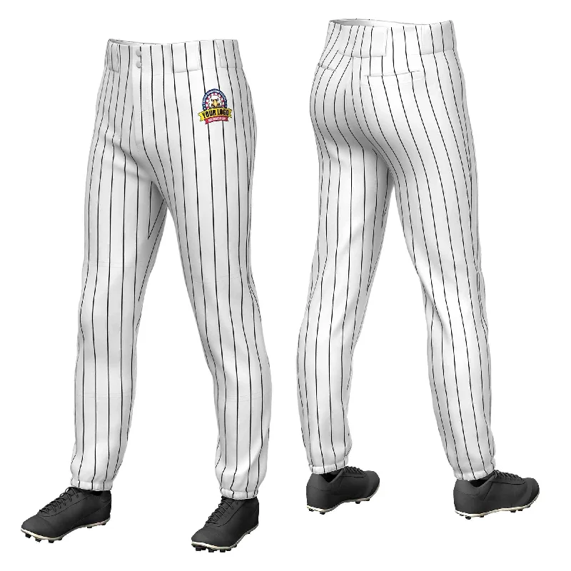 Bargain Bin Custom White Black Pinstripe Fit Stretch Practice Pull-up Baseball Pants Bargain Bin Custom White Black Pinstripe Fit Stretch Practice Pull-up Baseball Pants
