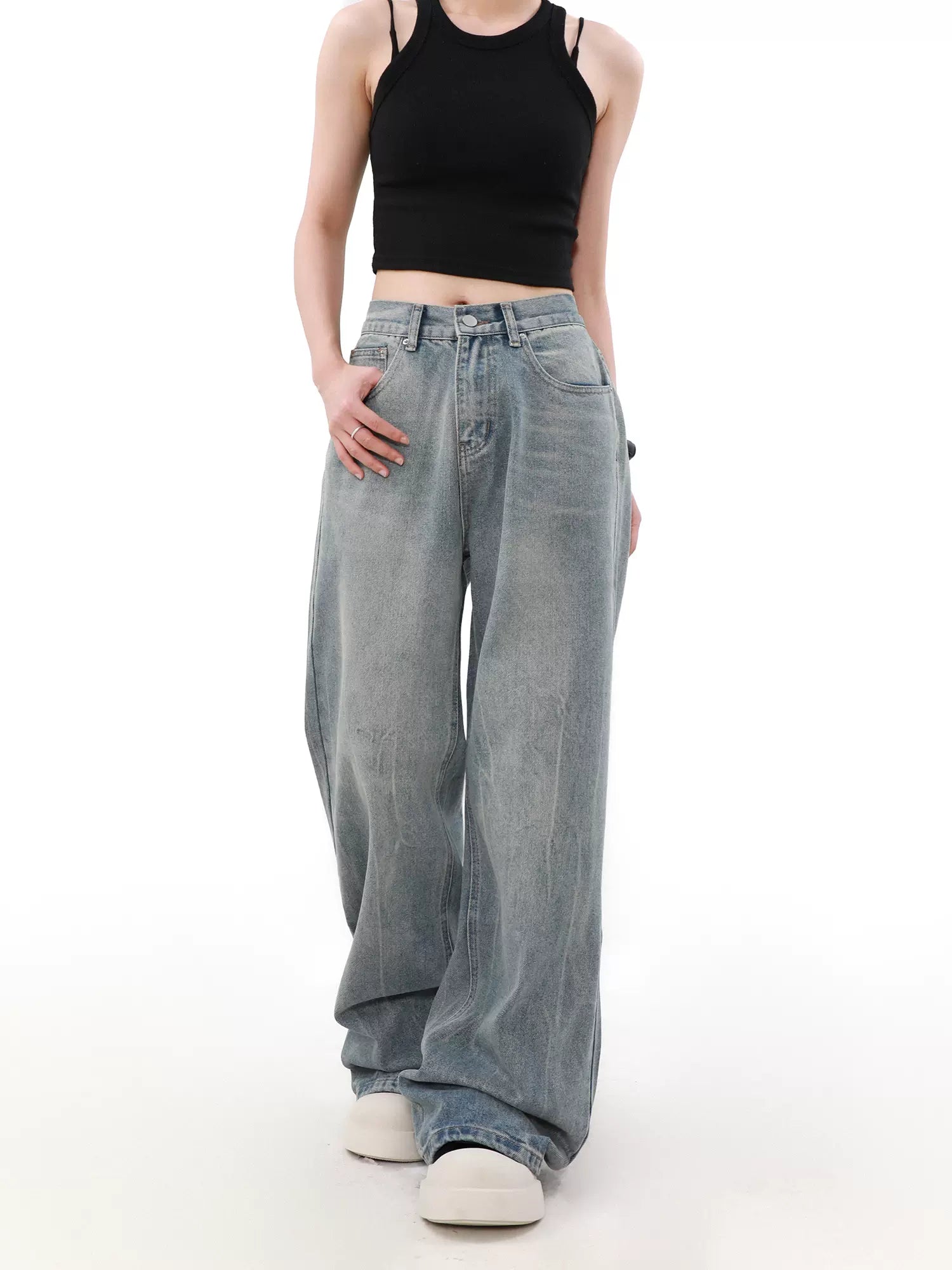 Shop and Save Subtle Lines Washed Jeans