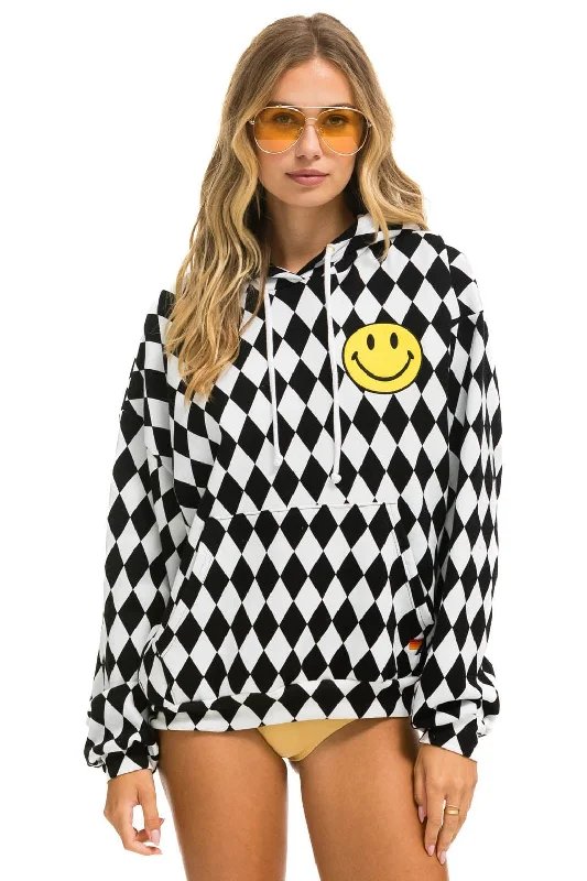 Sale Event DIAMOND SMILEY 2 EMBRIODERY RELAXED PULLOVER HOODIE - WHITE // BLACK